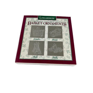 1994 Longaberger Commemorative Christmas Pewter Basket Ornaments 4 Pc Boxed Set